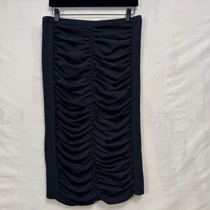 BCBG Maxazria Skirt Womens M Black Ruched Pencil Midi Stretch Zip
